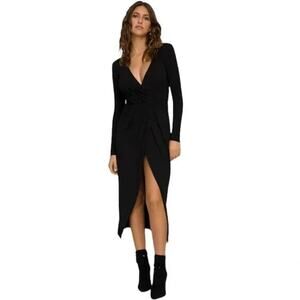 Good American Faux Wrap Midi Dress Long Sleeve Stretch Black Size 5 / 2X